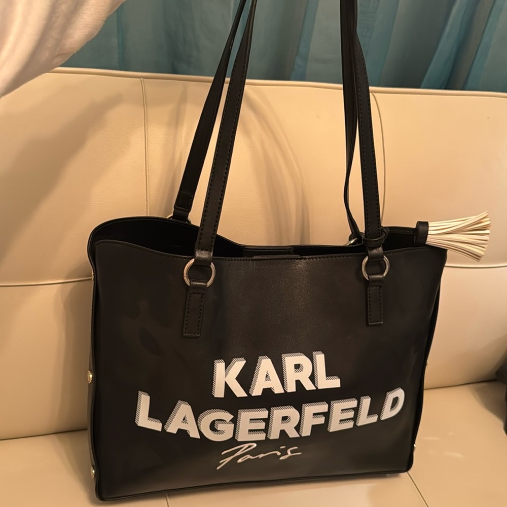 Karl Lagerfeld paris tote bag in black with white logo print